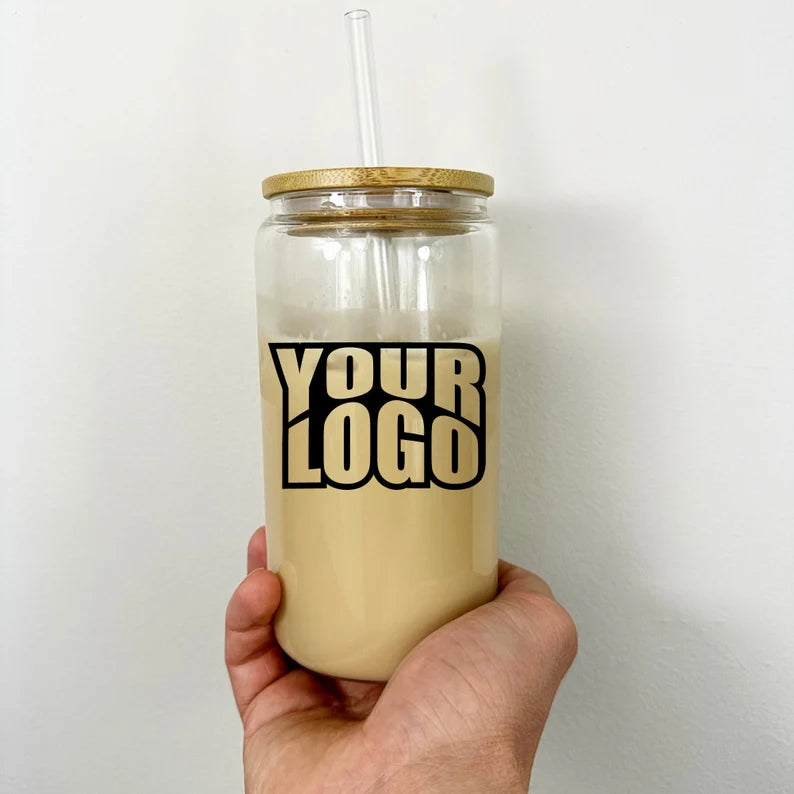 Custom Corporate Logo Glass Cup – Personalized Iced Coffee Cup