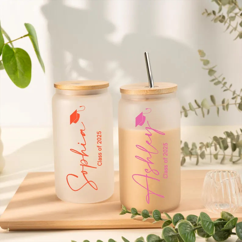 Personalized Graduation Glass Cup – Custom Iced Coffee Cup