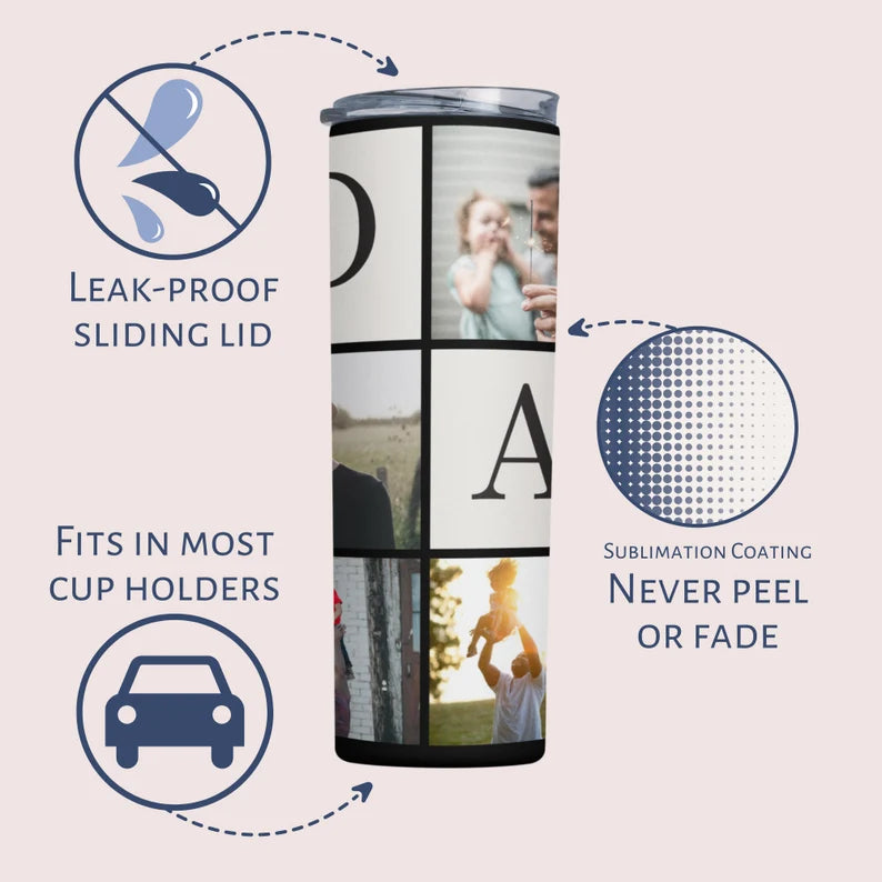 Custom Dad Tumbler with Kids' Photos – Personalized Father’s Day Gift, 20oz Travel Cup with Name & Pictures