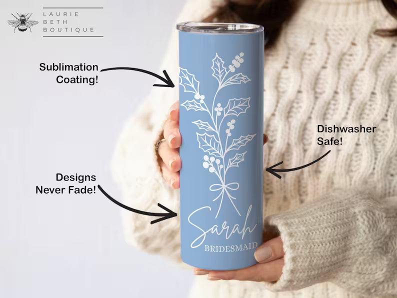 Custom Birth Flower Tumbler – Personalized 20oz Skinny Cup