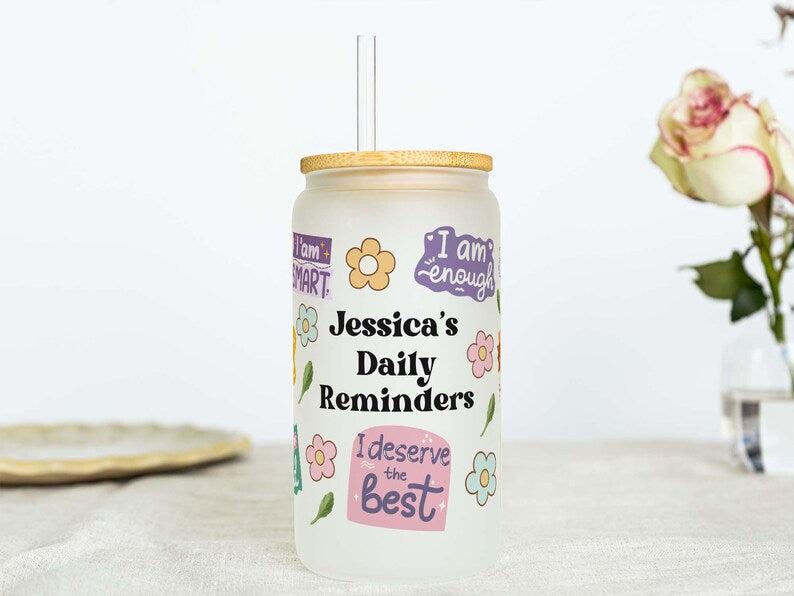 Custom Daily Reminder Iced Coffee Cup – Personalized Glass