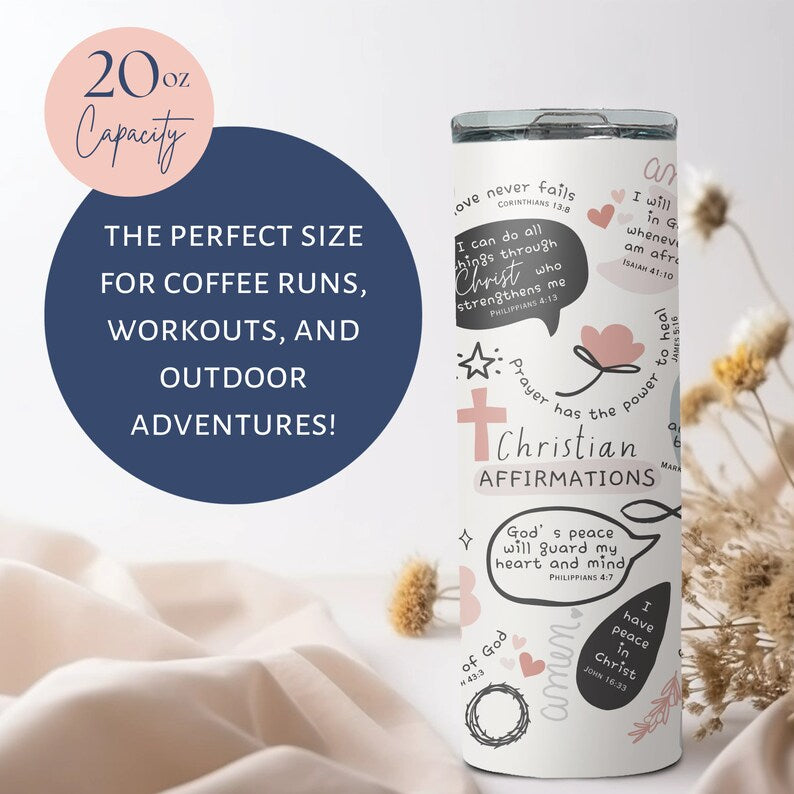 Bible Affirmations Tumbler – Inspirational Christian Gift with Scripture Verses