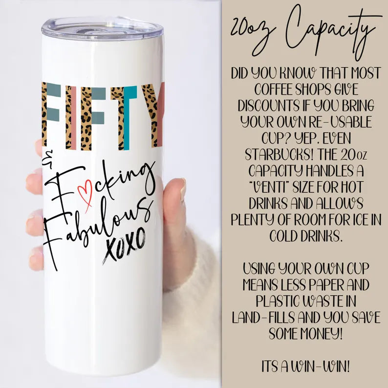 50th Birthday Tumbler for Women – Personalized Gift with Name