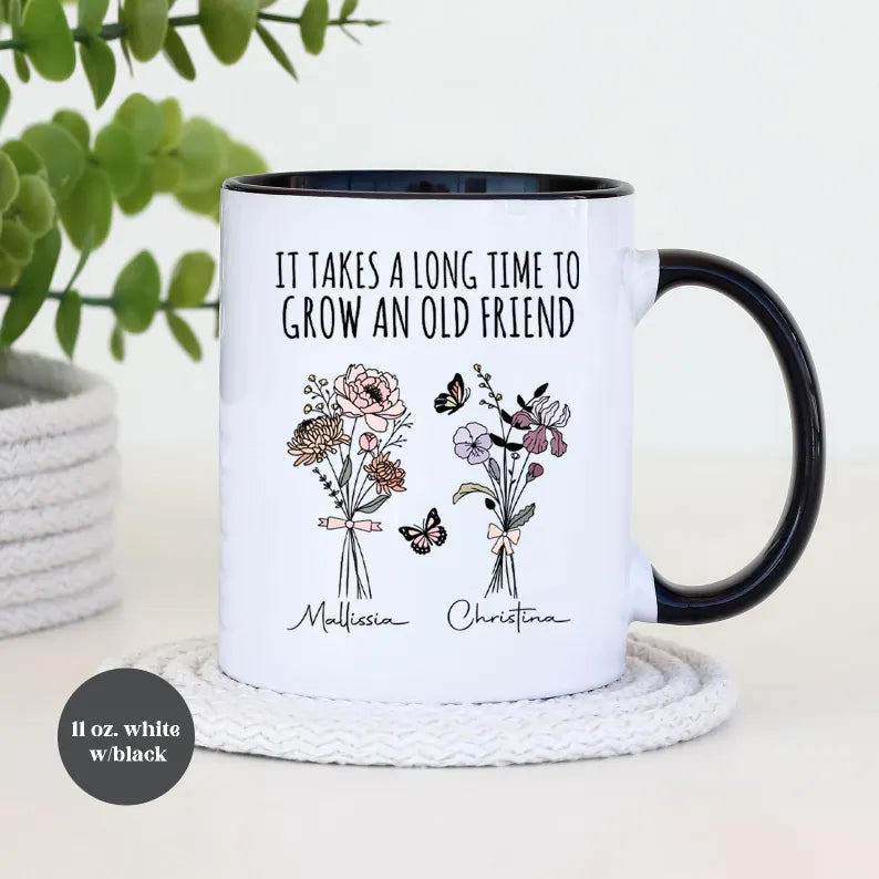 Personalized Best Friends Mug – Custom Name Coffee Cup with Quote & Illustration