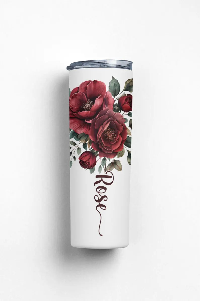 Personalized Rose Tumbler with Name – Elegant Floral Gift for Her