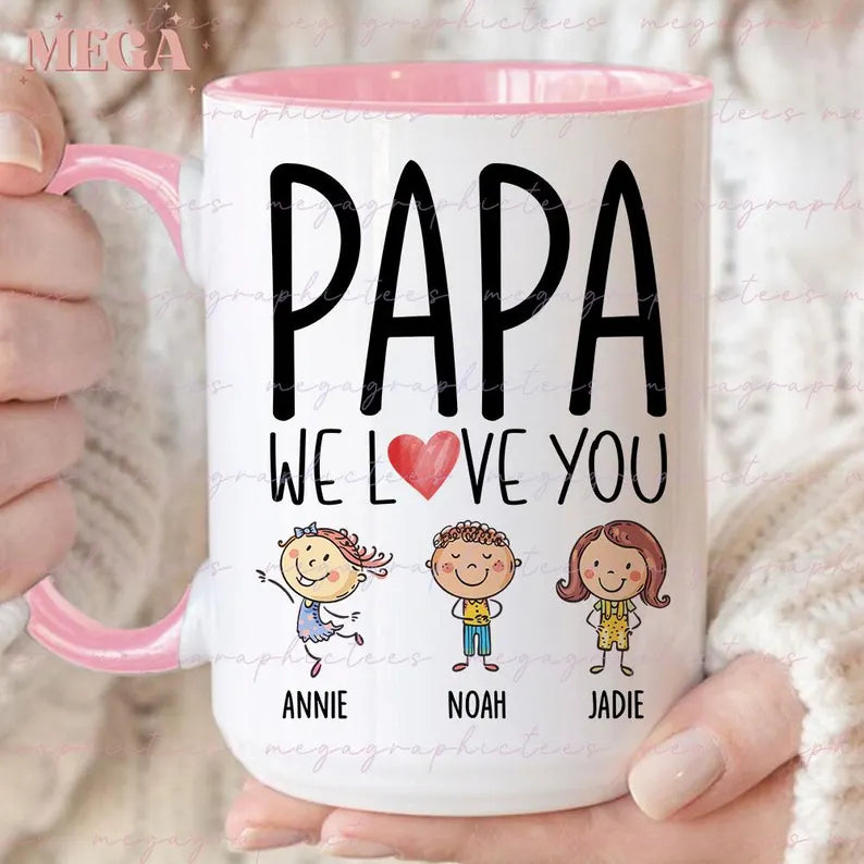 Custom Papa Photo Mug – Personalized Coffee Cup with Grandkids' Names & Faces