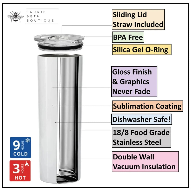 Personalized Bride Tumbler – Custom Wedding Skinny Tumbler with Name & Floral Design