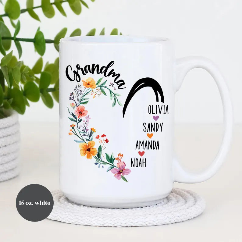 Grandma Heart Mug – Personalized Coffee Cup for Grandma