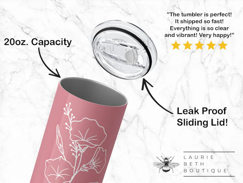 Custom Birth Flower Tumbler – Personalized 20oz Skinny Cup