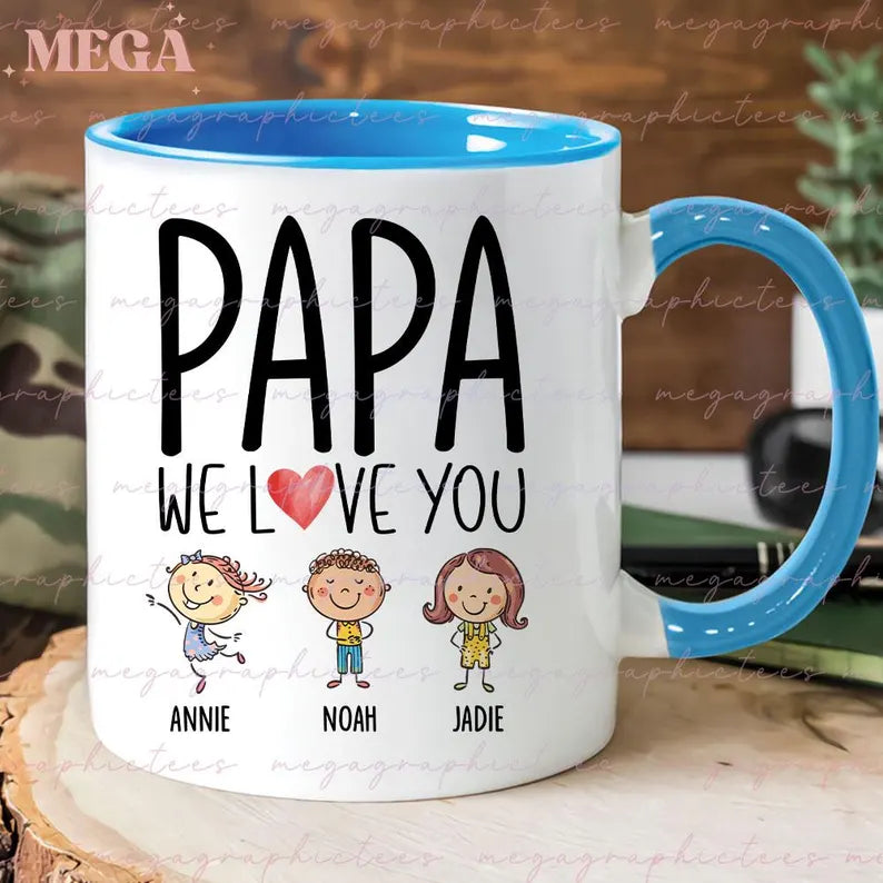 Custom Papa Photo Mug – Personalized Coffee Cup with Grandkids' Names & Faces