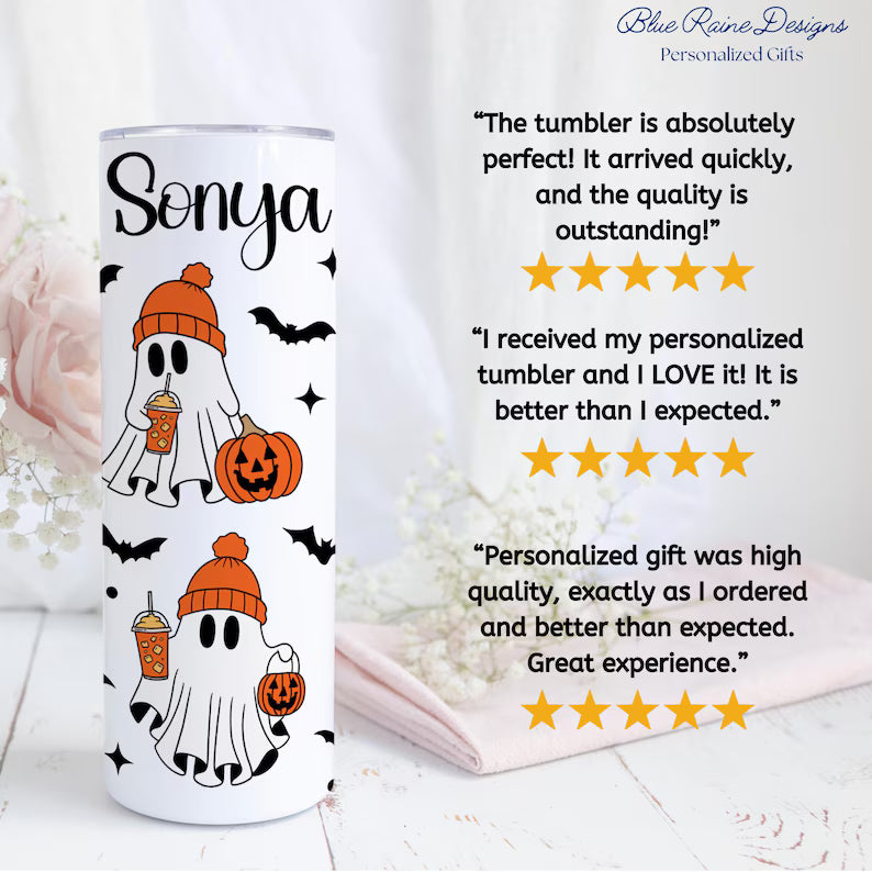 Personalized Halloween Ghost Tumbler – Cute Custom Cup for Spooky Season & Ghost Lovers