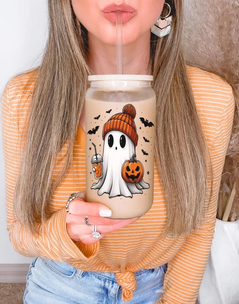 Personalized Halloween Ghost Glass Cup – Custom Spooky Cup