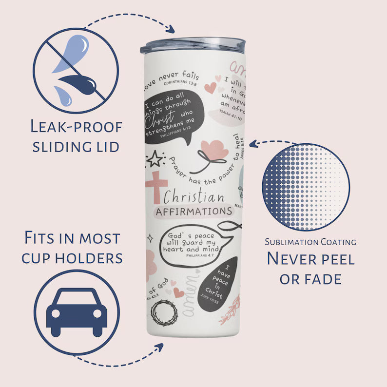 Bible Affirmations Tumbler – Inspirational Christian Gift with Scripture Verses
