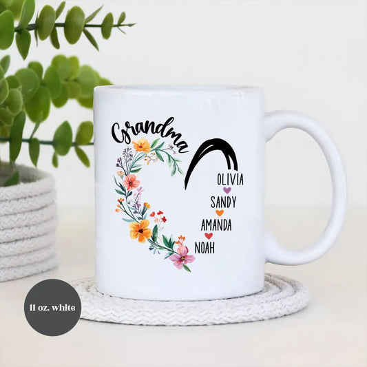 Grandma Heart Mug – Personalized Coffee Cup for Grandma