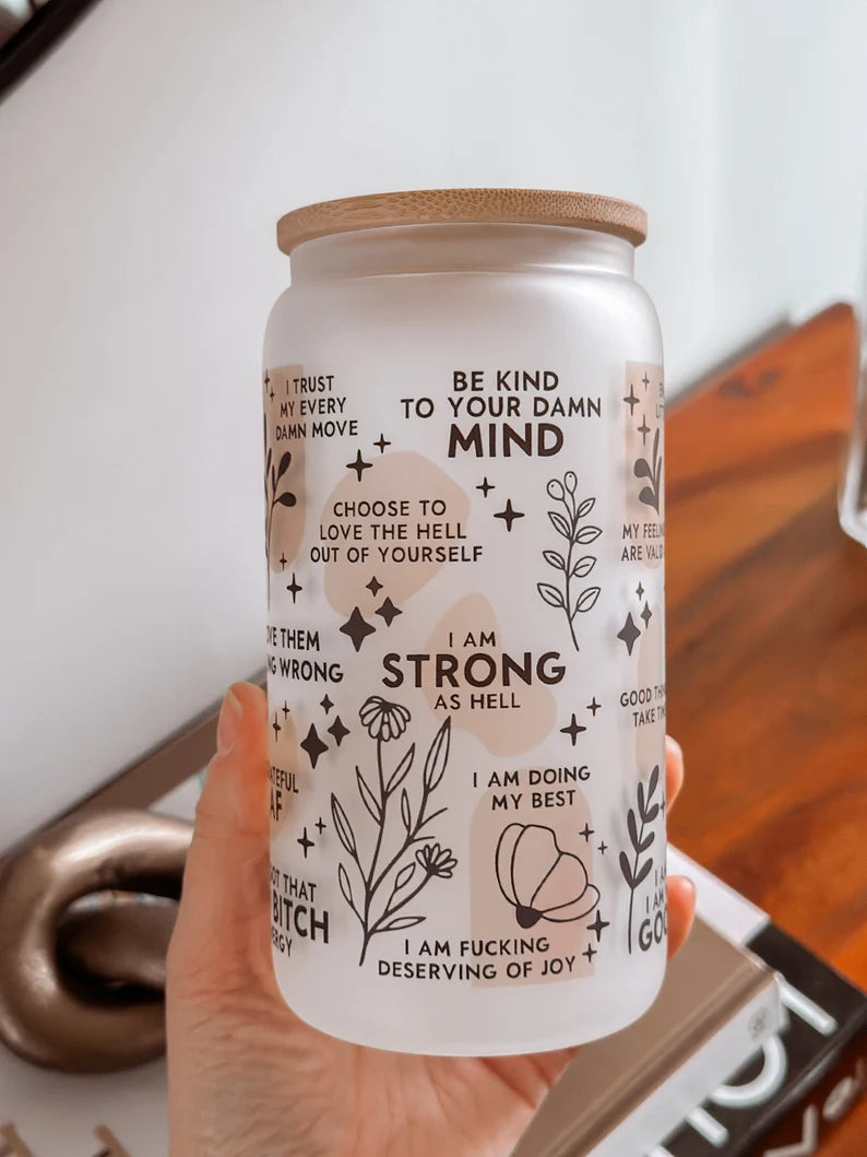 Custom Name Daily Reminder Glass Cup – Motivational Cup