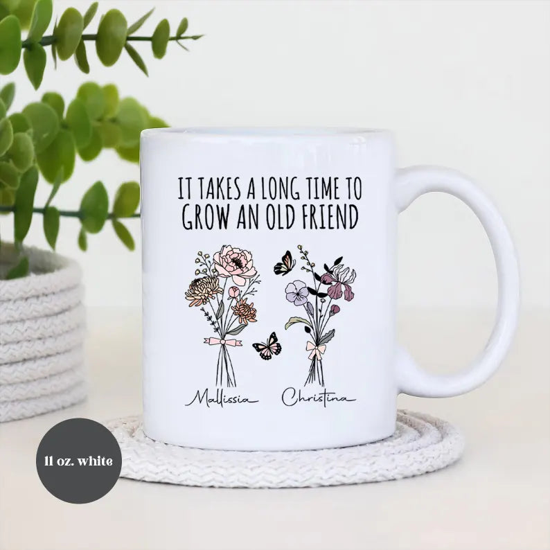 Personalized Best Friends Mug – Custom Name Coffee Cup with Quote & Illustration