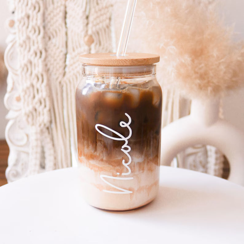 Personalized Iced Coffee Glass Can – Custom Name Cup