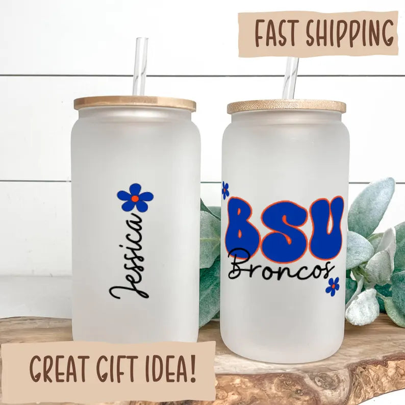 Custom College Iced Coffee Glass – Personalized Cup with Name