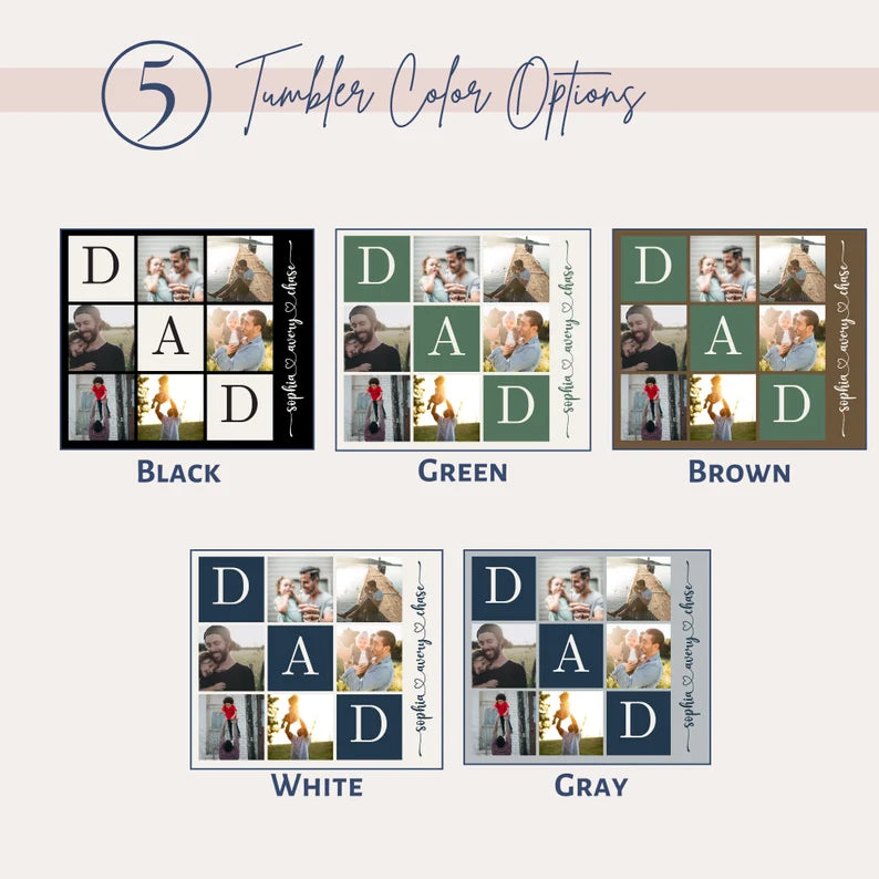 Custom Dad Tumbler with Kids' Photos – Personalized Father’s Day Gift, 20oz Travel Cup with Name & Pictures