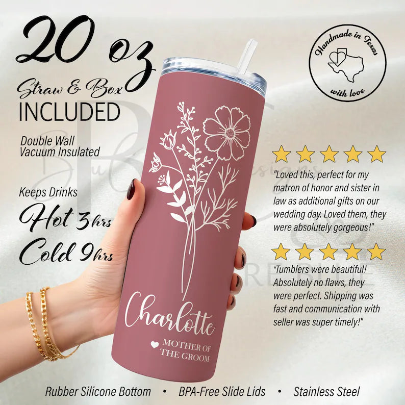 Personalized Birth Flower Tumbler with Name – Unique 20oz Custom Cup