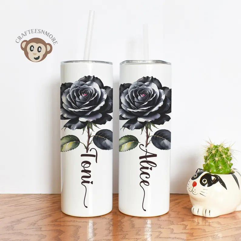 Personalized Rose Tumbler with Name – Elegant Floral Gift for Her