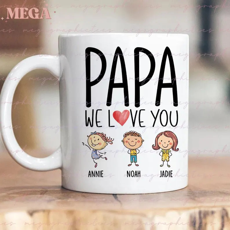 Custom Papa Photo Mug – Personalized Coffee Cup with Grandkids' Names & Faces