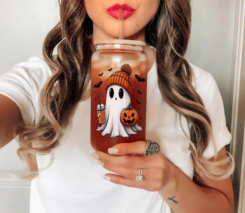 Personalized Halloween Ghost Glass Cup – Custom Spooky Cup