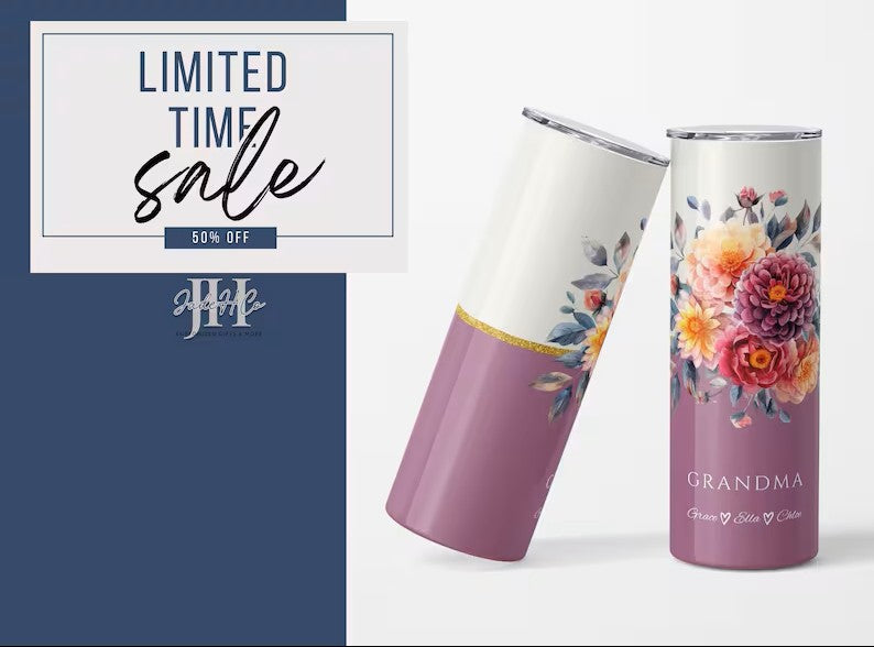 Personalized Grandma Tumbler – 20oz Custom Cup with Names