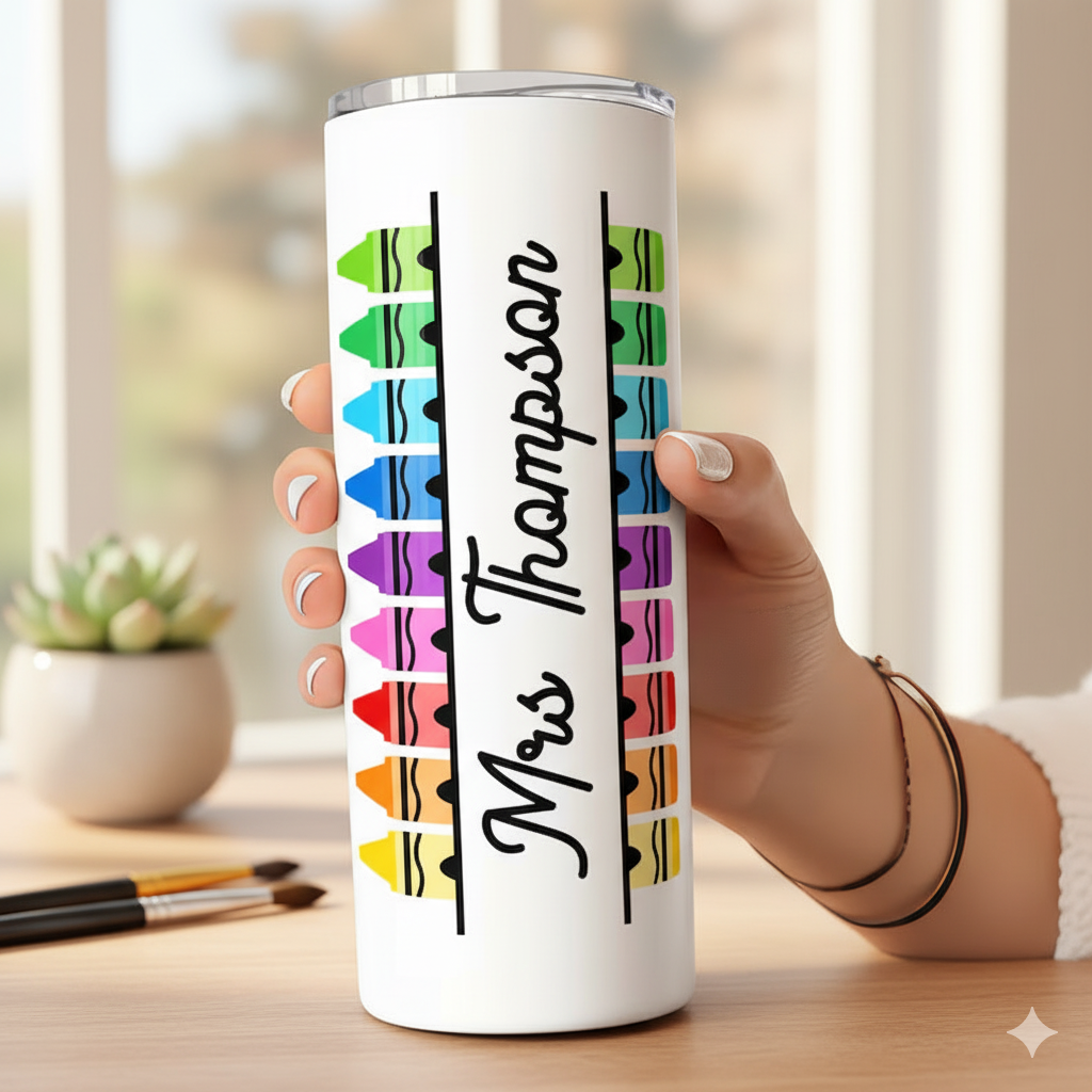 Personalized Teacher Tumbler – Custom 20oz Gift with Name & Colorful Design