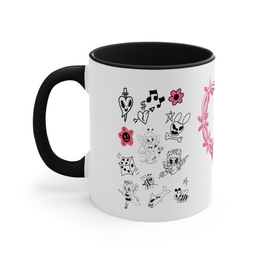 Karol G mug con interior y asa negros, doodles y sirena rosa del álbum “Mañana Será Bonito”, taza de cerámica para fans.