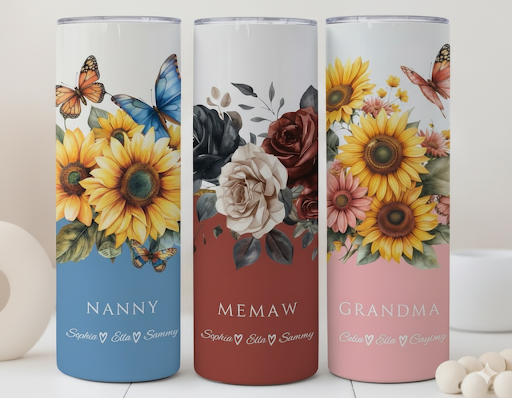 Personalized Grandma Tumbler – 20oz Custom Cup with Names