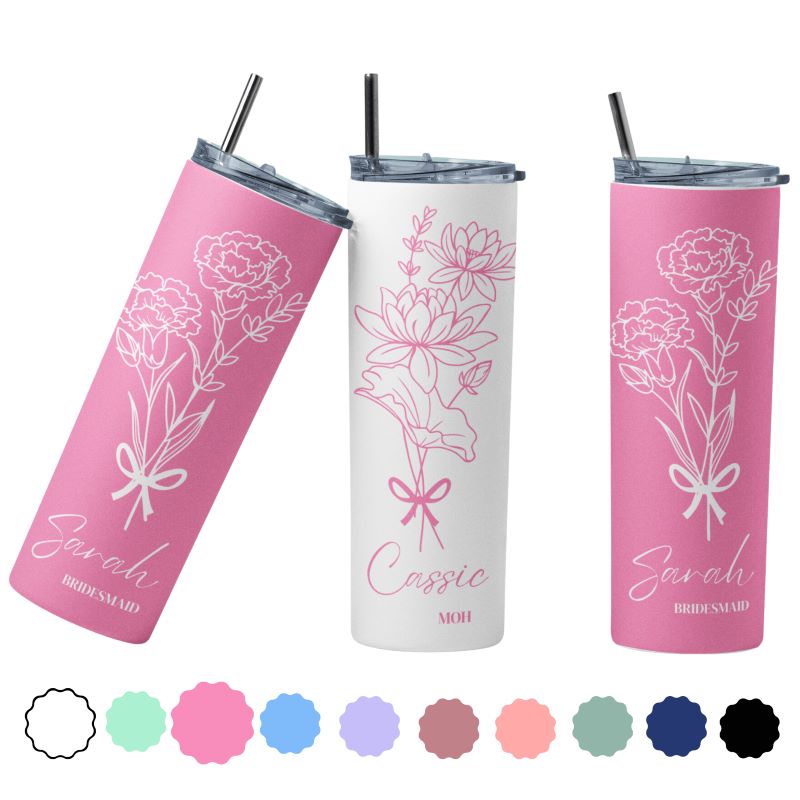 Personalized Tumblers with Names 20oz with lid and straw (Flower Month)