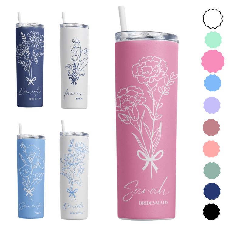 Personalized Tumblers with Names 20oz with lid and straw (Flower Month)