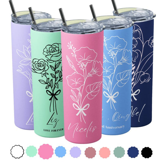 Personalized Tumblers with Names 20oz with lid and straw (Flower Month)