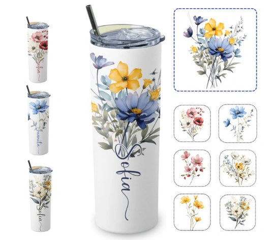 Personalized 20oz Floral Tumbler – Custom Name Skinny Cup 🌼