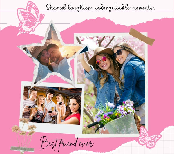 Custom tumbler with picture – personalized 20oz cup with collage photos and butterfly design.