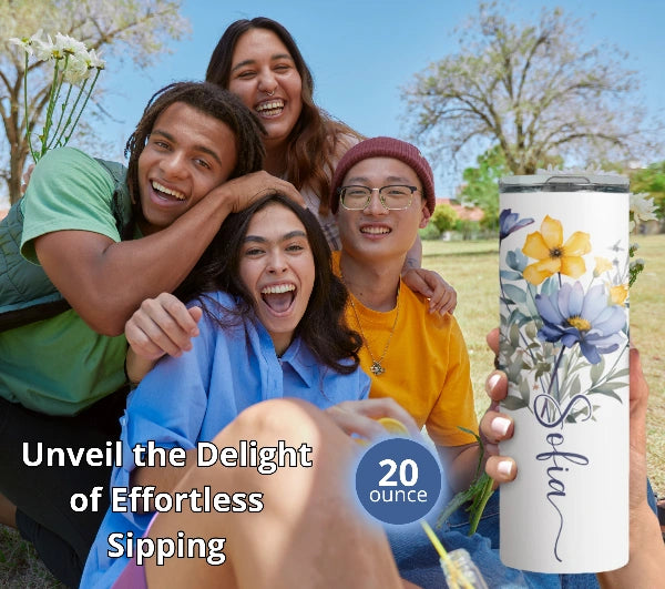 Personalized 20oz Floral Tumbler – Custom Name Skinny Cup 🌼