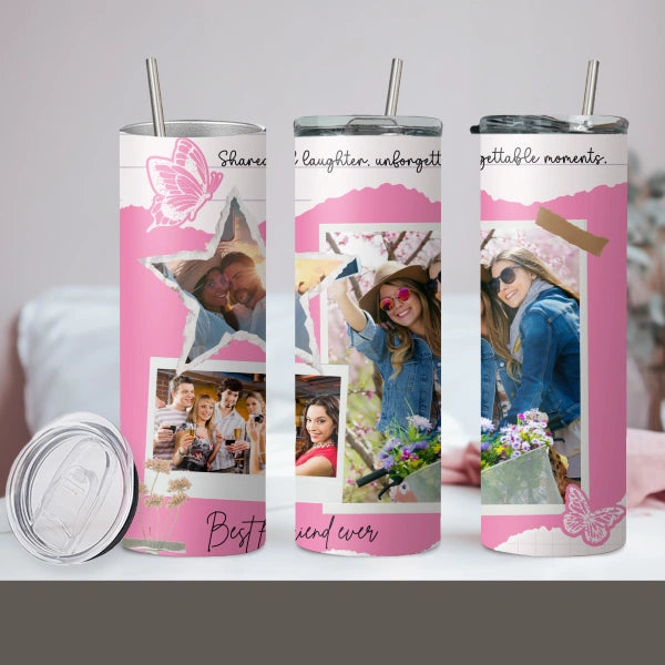 Personalized tumbler with picture and text – 20oz stainless steel skinny tumbler for gifts.