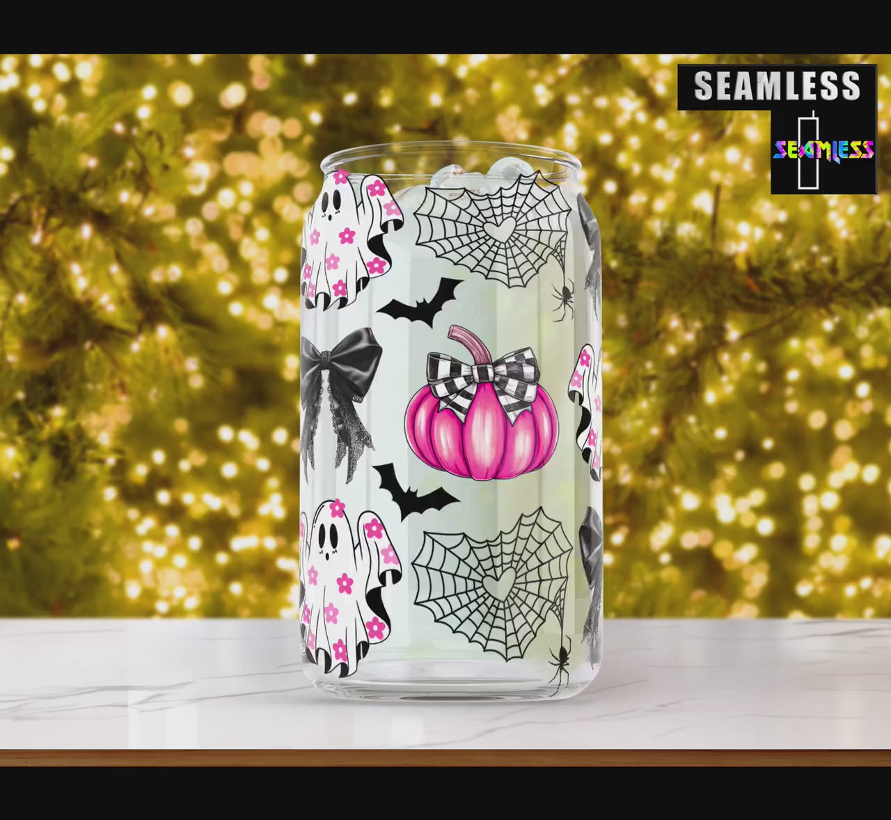 Pink Pumpkin Ghost Skinny Tumbler – 16oz Halloween Cup