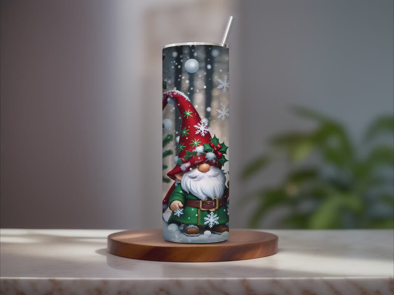 Christmas Gnome 20 oz Skinny Tumbler – Festive Stainless Cup Ready to Gift 🎄