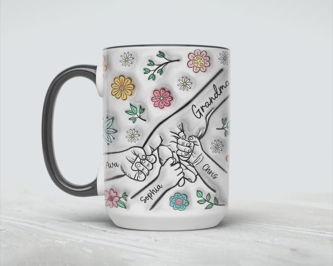 Personalized Grandma Mug – Custom Grandkids Names & Floral Design