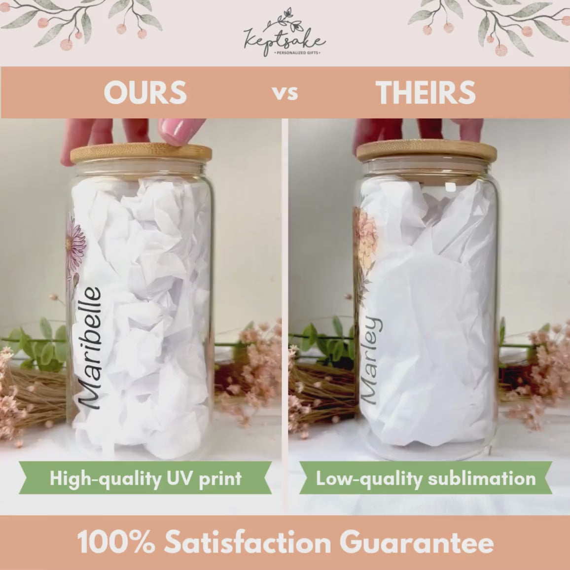 Personalized Birth Flower Glass Cup – 16oz with Name