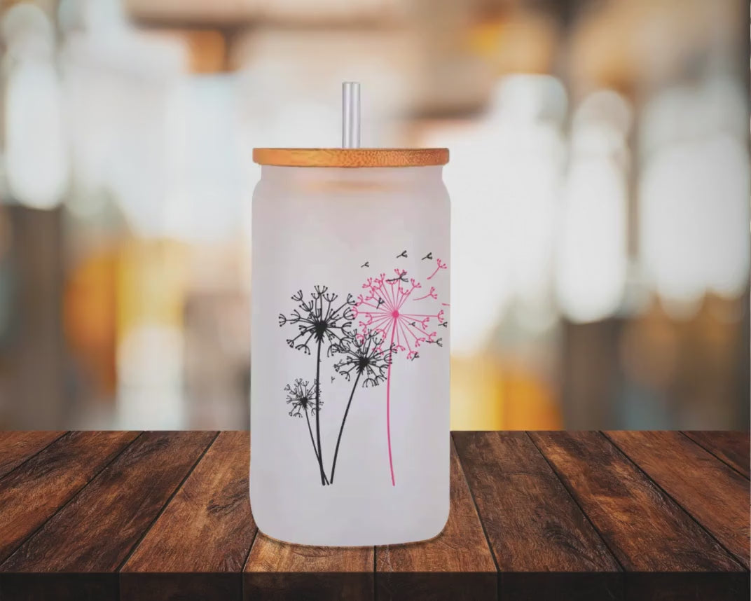 Whimsical Floral Glass Can Tumbler – 16oz Bloom Cup