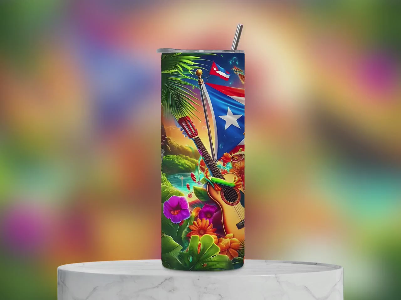 Puerto Rico Pride 20 oz Skinny Tumbler – Insulated Cup with Flag & Tropic