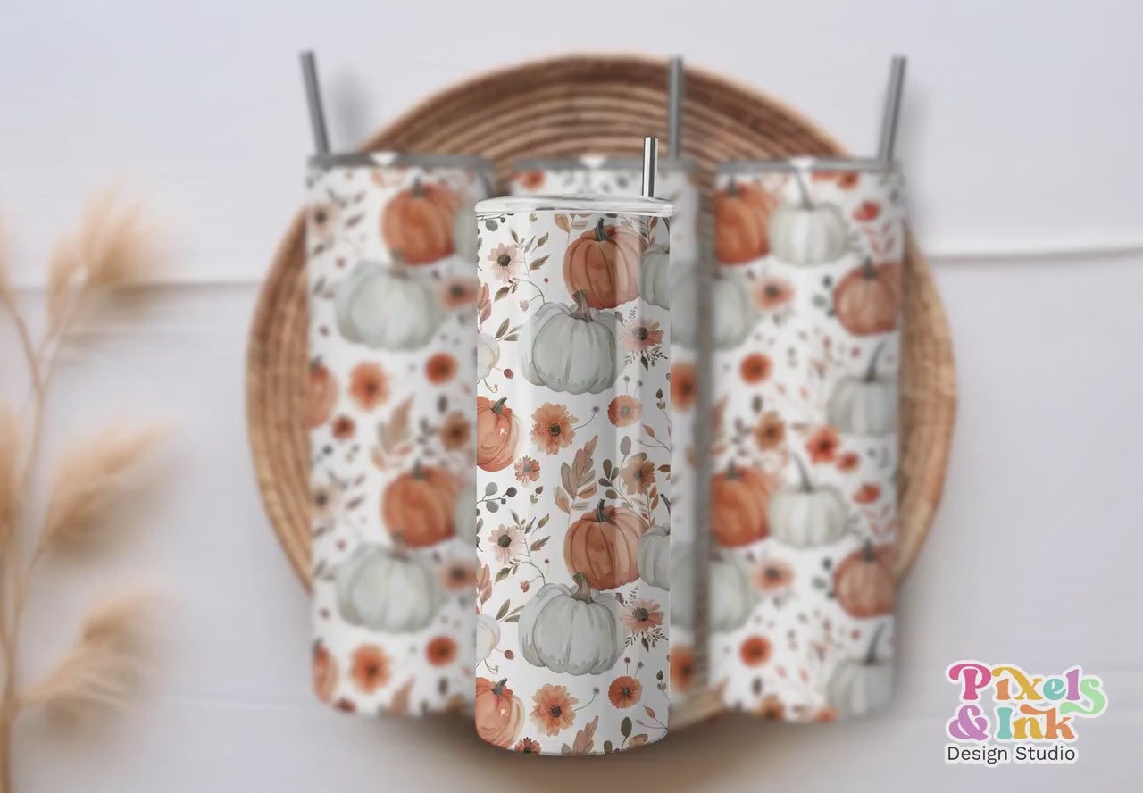 Boho Pumpkin 20oz Tumbler – Fall Aesthetic Cup with Lid & Straw