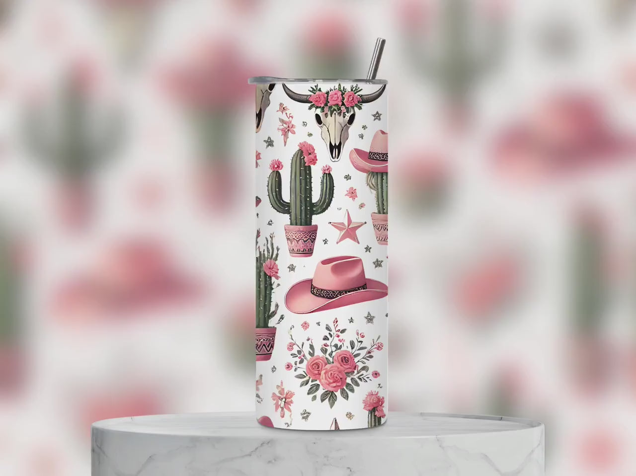 Pink Cowgirl 20 oz Skinny Tumbler – Western Aesthetic with Cowgirl Flair