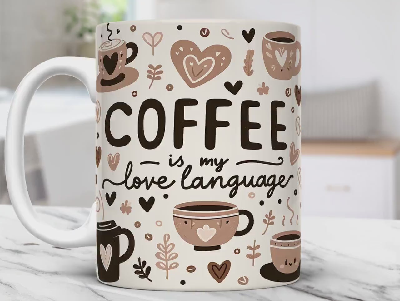 “Love Is My Language” Floral Coffee Mug – 11 oz Sublimated Ceramic Cup