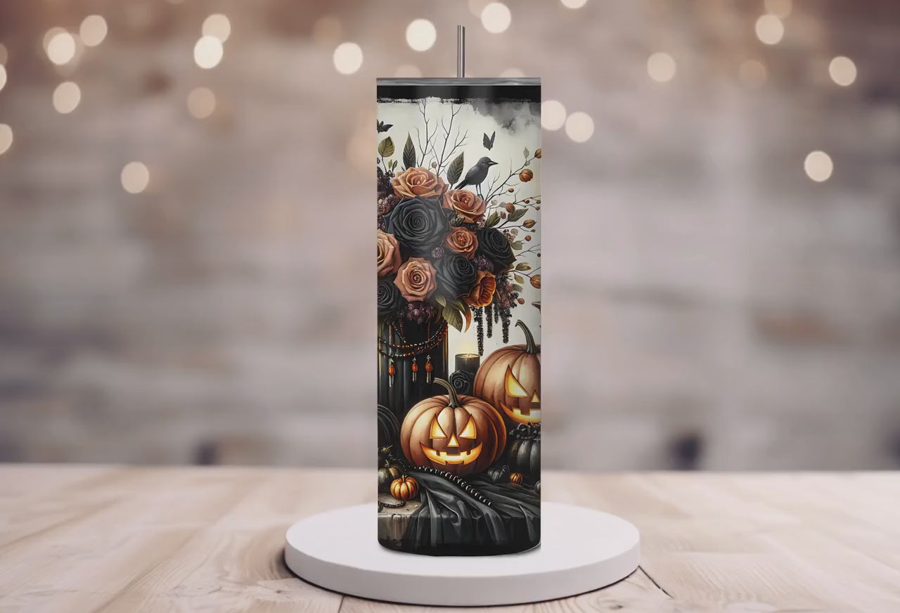 Gothic Fall Pumpkin 20oz Tumbler 🎃🖤 – Elegant Autumn Drinkware