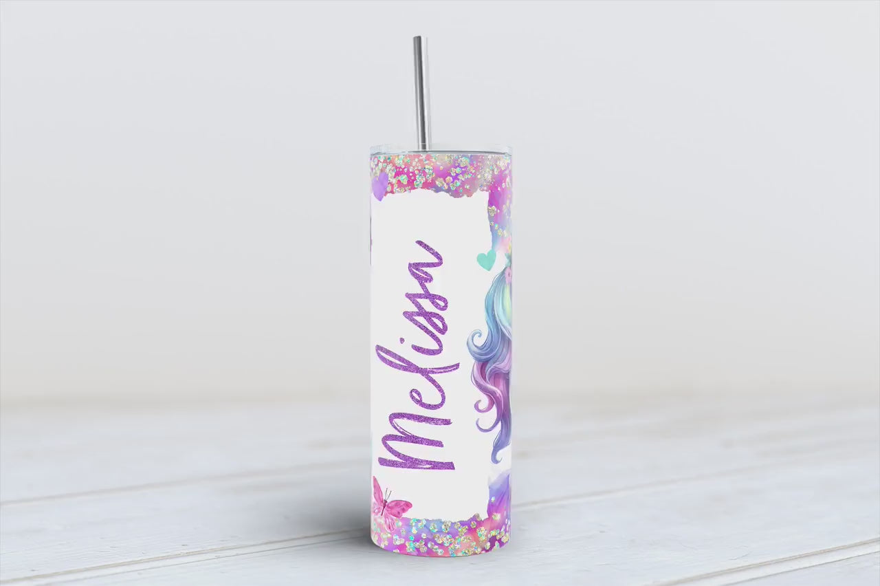 Custom Unicorn 20oz Skinny Tumbler – Personalized Cup with Name 🦄