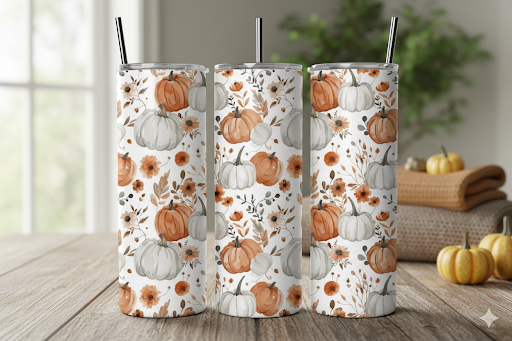 Boho Pumpkin 20oz Tumbler – Fall Aesthetic Cup with Lid & Straw